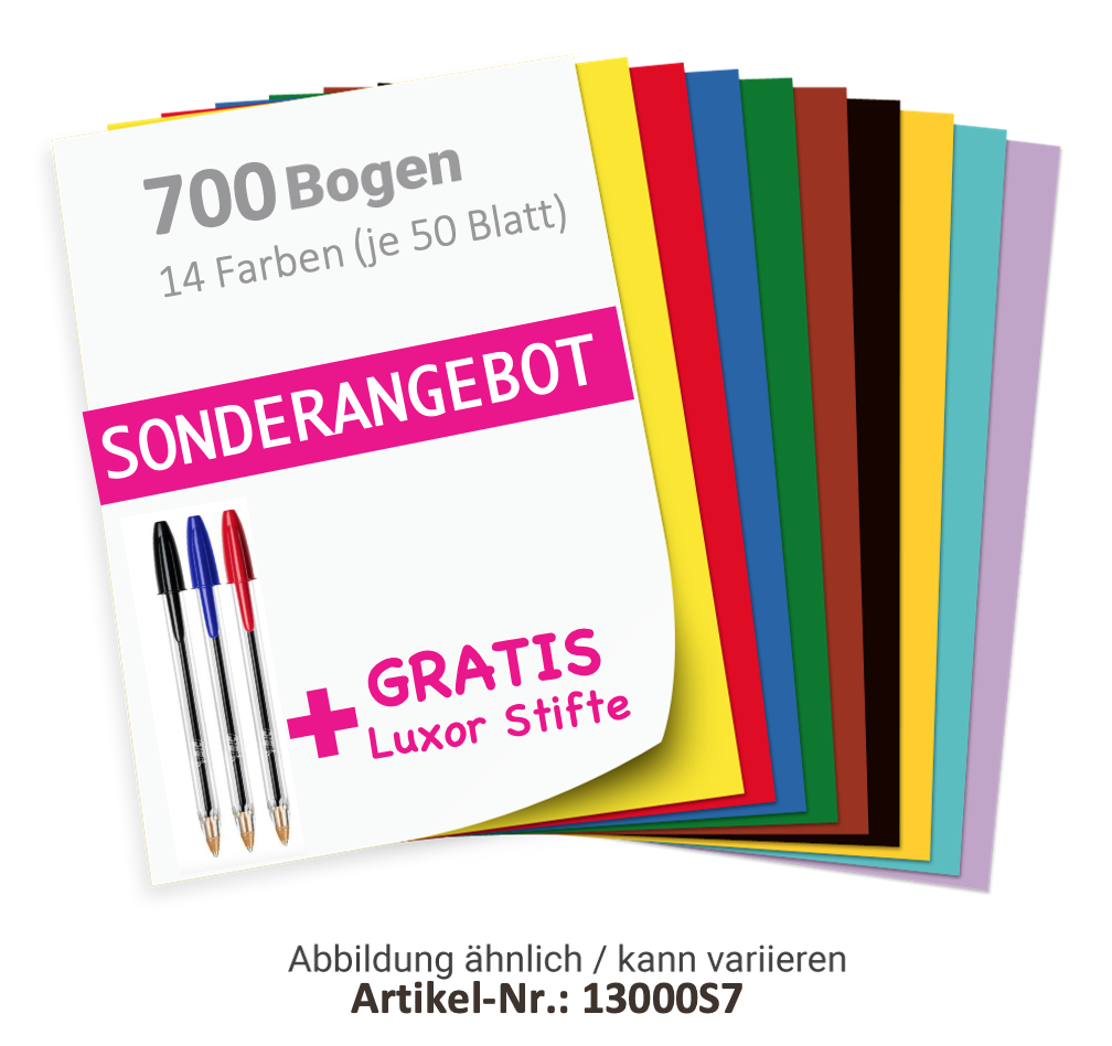 Sparsortiment Tonpapier 700 Bogen, 50x70cm, in 14 Farben sortiert