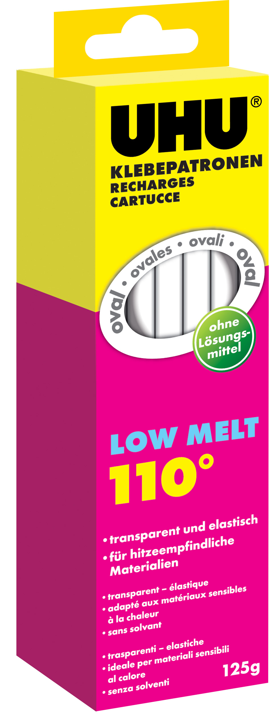 UHU Klebepatrone Low Melt, 125 g, transparent