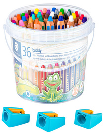 STAEDTLER Hexagonal-Buntstift buddy, 36er Eimer + Spitzer