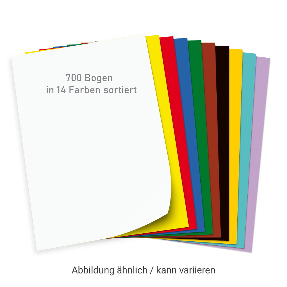 Sparsortiment Tonpapier 700 Bogen, 50x70cm, in 14 Farben sortiert